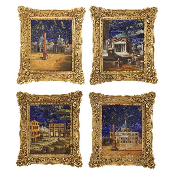 Set of four rectangular lapis lazuli plaques  (Italy, late 19th - 20th century)  - Auction Fine Art From a Tuscan Property - Colasanti Casa d'Aste