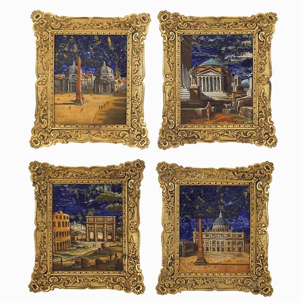 Set of four rectangular lapis lazuli plaques