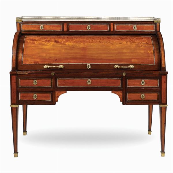 Wall writing desk in different woods with roller  (France, late 19th century)  - Auction Fine Art From a Tuscan Property - Colasanti Casa d'Aste