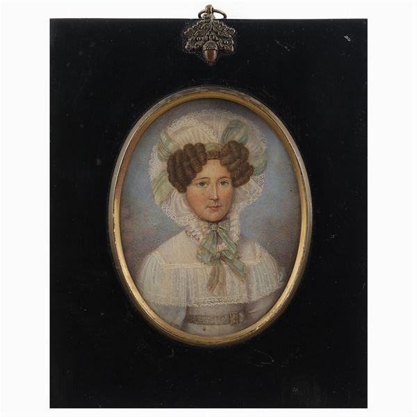 Oval miniature on bone  (English school, 19th century)  - Auction Fine Art From a Tuscan Property - Colasanti Casa d'Aste