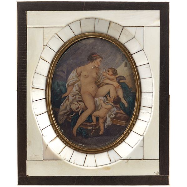 Oval miniature on bone  (french school, 19th century)  - Auction Fine Art From a Tuscan Property - Colasanti Casa d'Aste