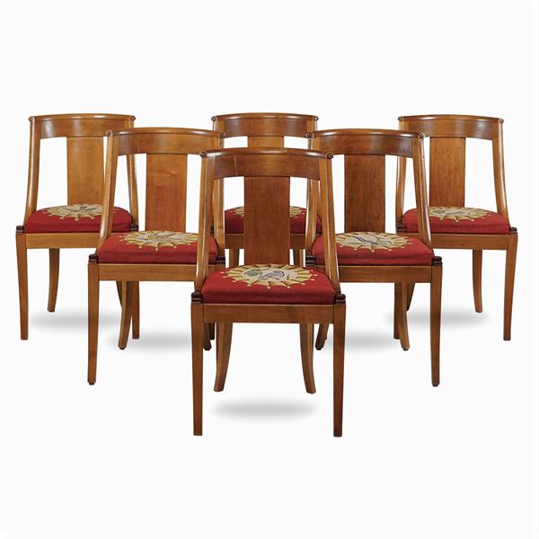 Six maplewood side chairs  (France, old manifacture)  - Auction Fine Art From a Tuscan Property - Colasanti Casa d'Aste