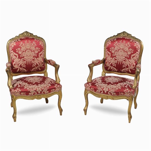 Pair of giltwood and inlaid armchairs