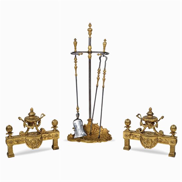 Set da camino in bronzo dorato  (Francia, XIX Sec.)  - Asta FINE ART DA UNA DIMORA TOSCANA  - Colasanti Casa d'Aste