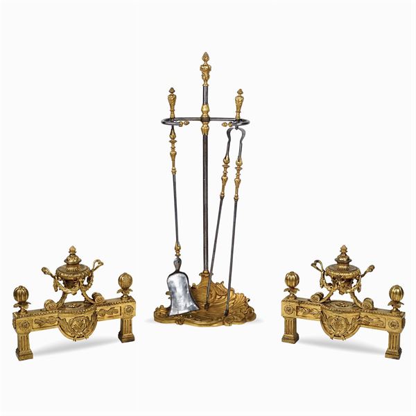 Gilt bronze fireplace set