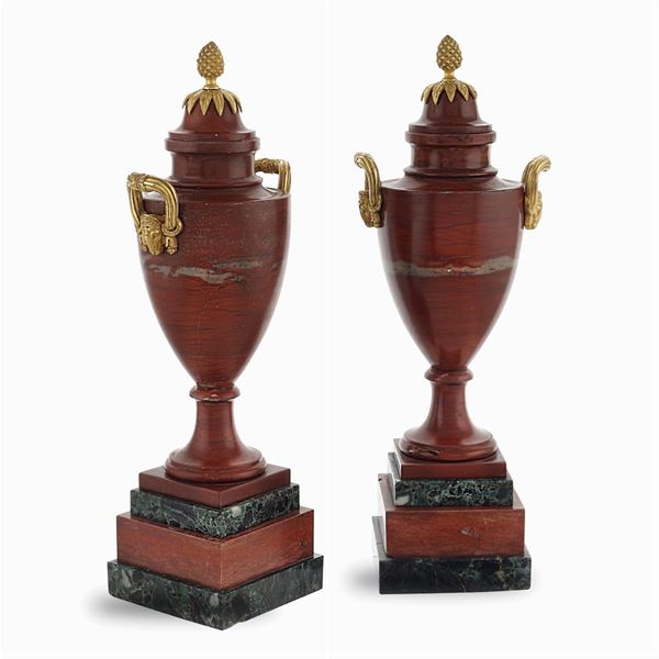 Pair of antique red marble vases