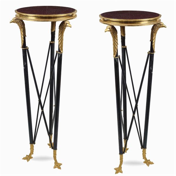 Pair of burnished and gilt bronze gueridon