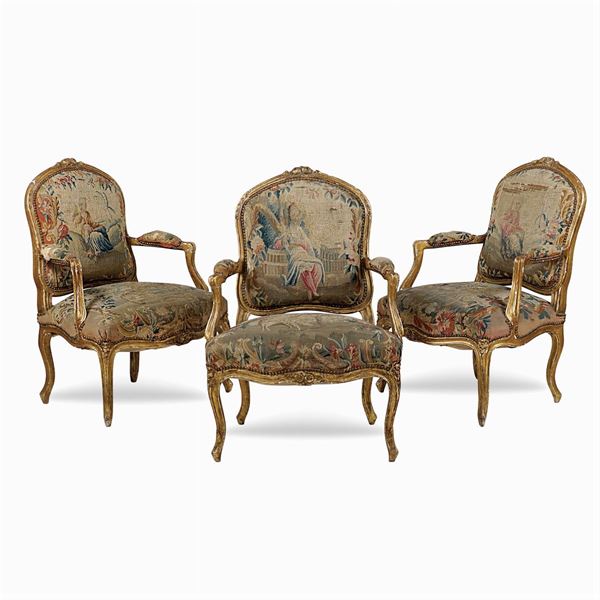 Tre poltrone in stile Luigi XV  (Francia, XIX Sec.)  - Asta FINE ART DA UNA DIMORA TOSCANA  - Colasanti Casa d'Aste
