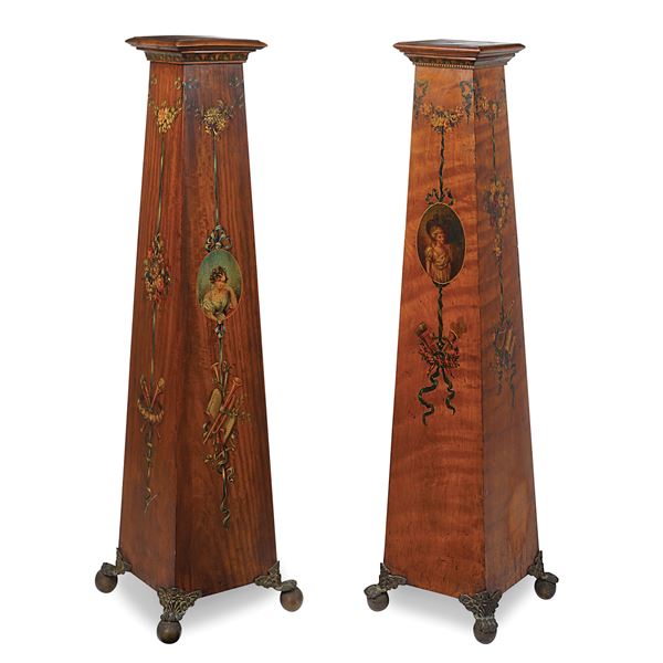 Two satinwood columns  (England, late 19th century)  - Auction Fine Art From a Tuscan Property - Colasanti Casa d'Aste