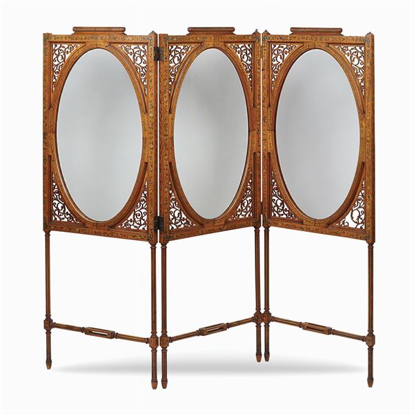 Satinwood three fold screen