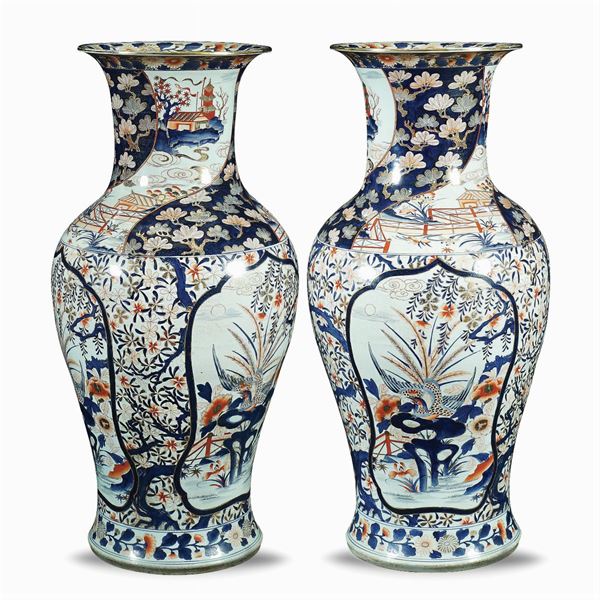 Pair of large Imari porcelain vases