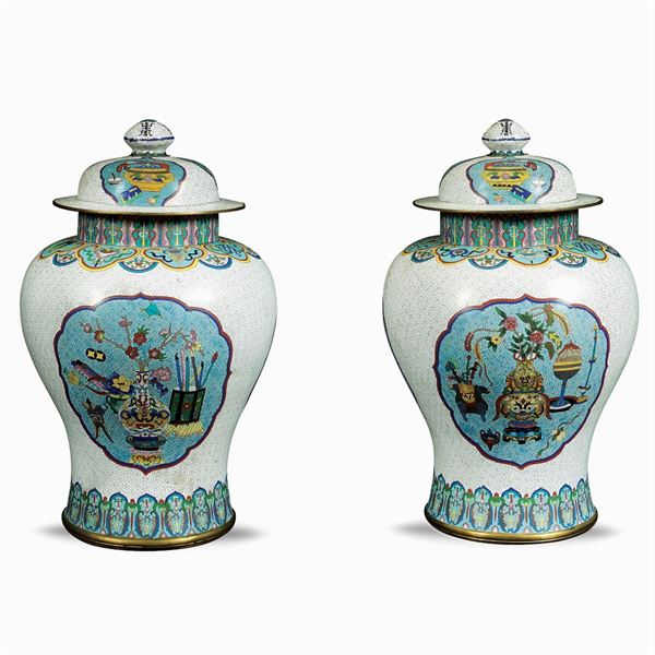 Pair cloisonne enamels potiches  (China, 19th - 20th century)  - Auction Fine Art From a Tuscan Property - Colasanti Casa d'Aste
