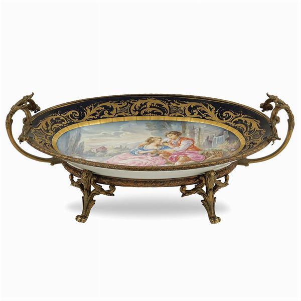 Oval Sevres porcelain centerpiece