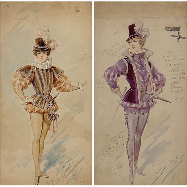 Alfredo Edel : Alfredo Edel  (Colorno 1856 - Boulogne-sur-Seine 1912)  - Auction Costume and sketches - I - Colasanti Casa d'Aste