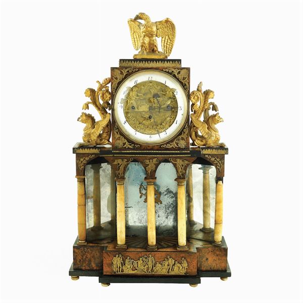 Briarwood, wood and bronze mantel clock
