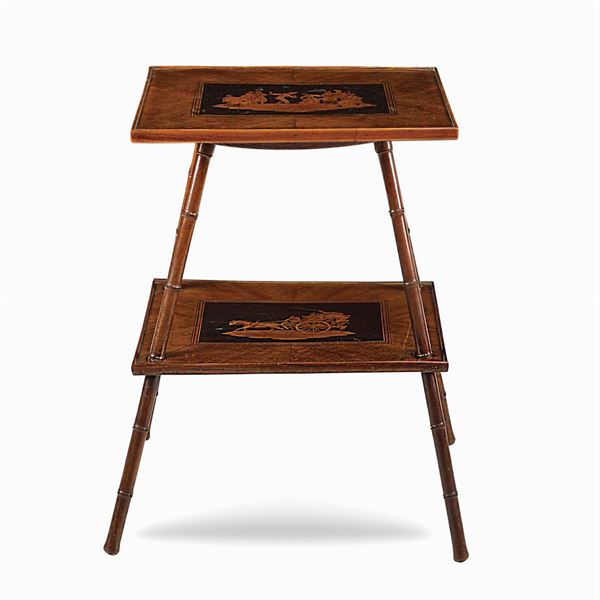 Walnut table with two shelves