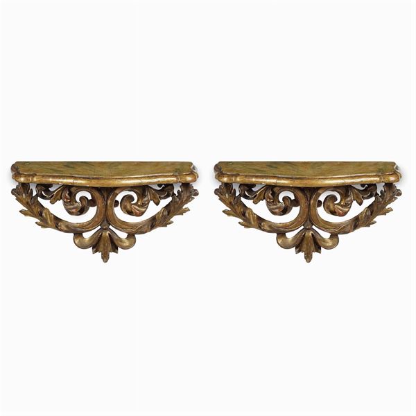Pair of giltwood shelves
