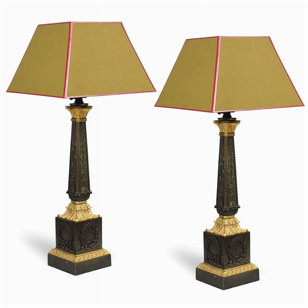 Pair of bronze lamps