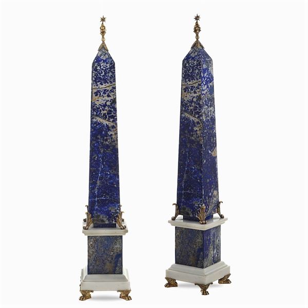 Pair of lapis lazuli obelisks  (Italy, old manifacture)  - Auction Fine Art From a Tuscan Property - Colasanti Casa d'Aste