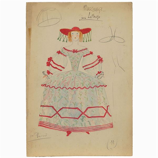 Titina Rota : Titina Rota, attributed  (Milano 1899 - Roma 1978)  - Auction Costume and sketches - I - Colasanti Casa d'Aste