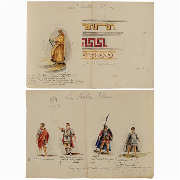Costume sketches for "La bella Elena"