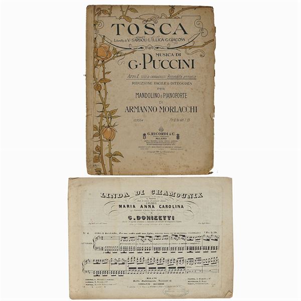 2 spartiti musicali per le opere "Tosca" e "Linda di Chamionix"