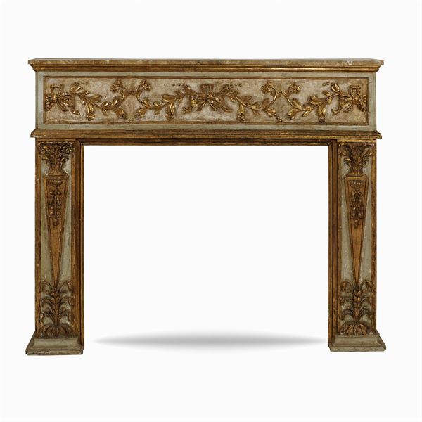 Louis XVI lacquered and giltwood chimneypiece