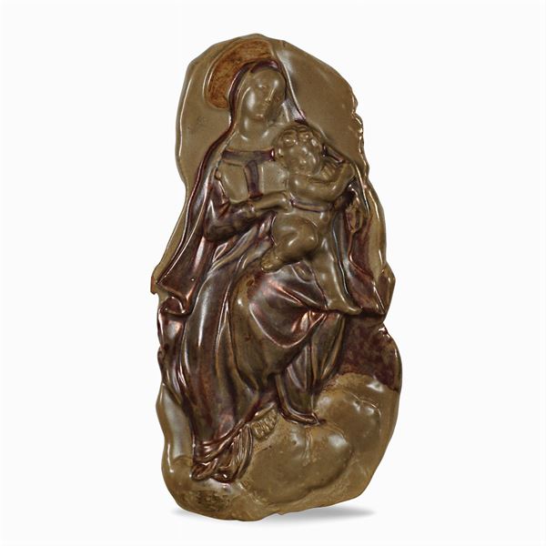 Placca in ceramica invetriata e dipinta