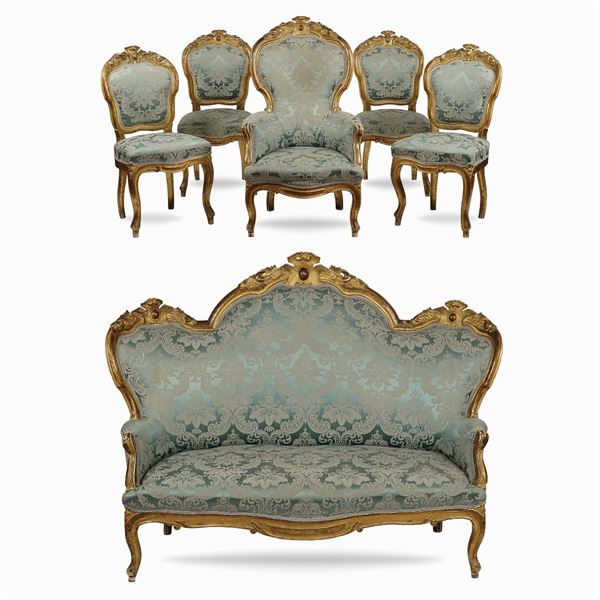 Salotto in legno dorato e intagliato  (Italia, fine XIX Sec.)  - Asta FINE ART DA UNA DIMORA TOSCANA  - Colasanti Casa d'Aste