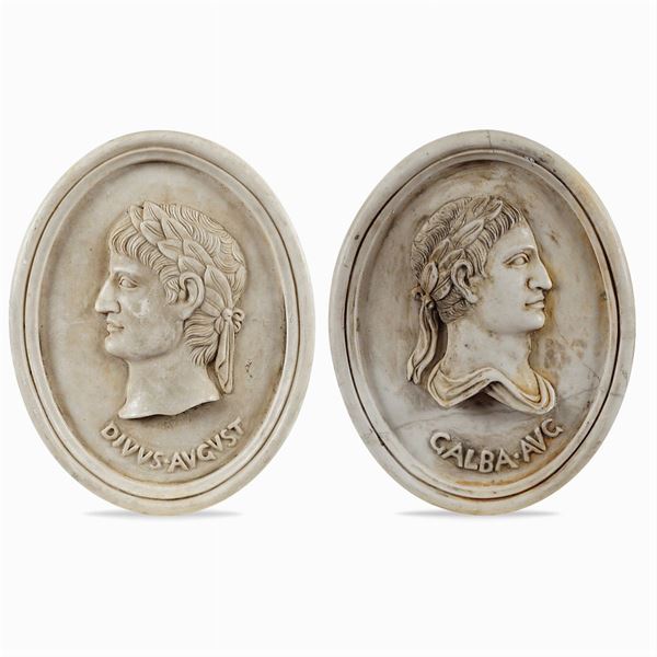 Pair of oval white marble plates