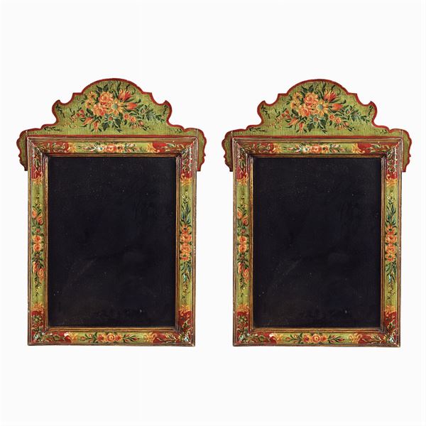 Pair of lacquered wood mirrors