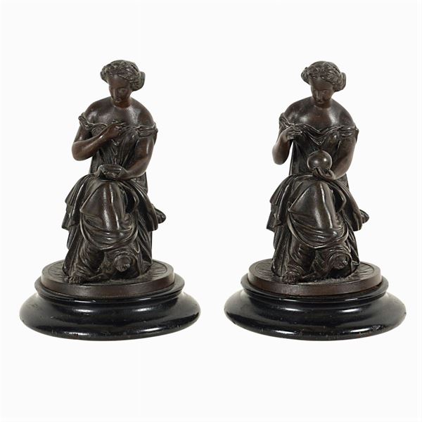 Pair of burnished bronze sculptures