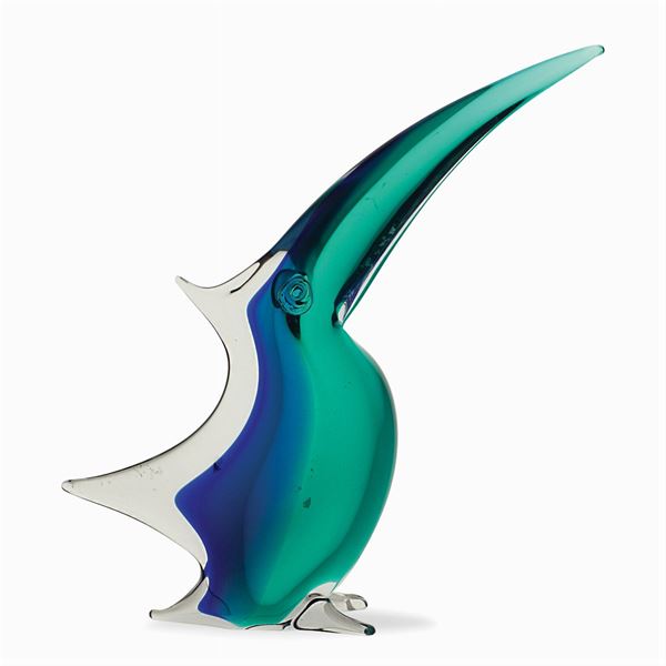 Blue and green glass toucan sculpture