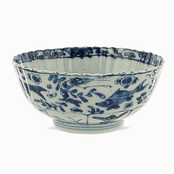 White and blue porcelain bowl