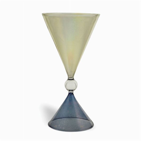 Yellow and pale blue glass vase