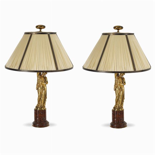 Pair of gilded bronze table lamps  (France, old manifacture)  - Auction Fine Art From a Tuscan Property - Colasanti Casa d'Aste