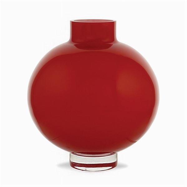 Vaso a globo in vetro incamiciato rosso