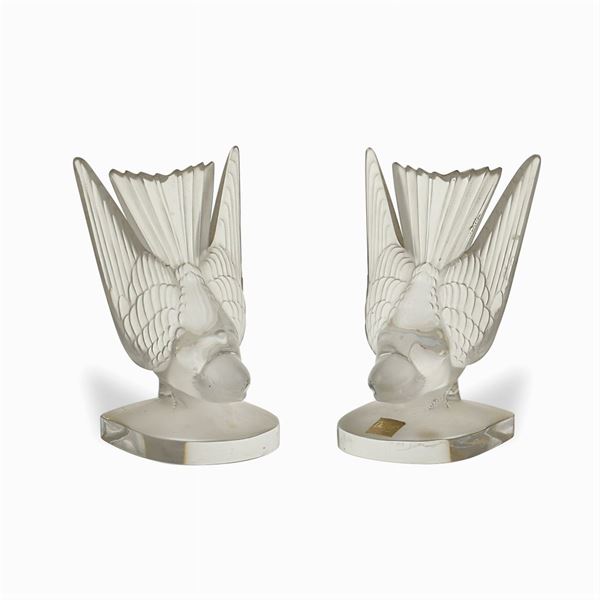Lalique, coppia di fermalibri in cristallo