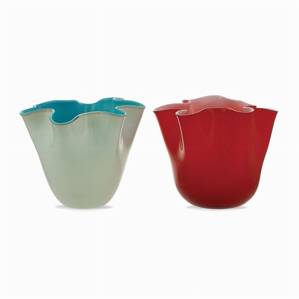 Fulvio Bianconi - Due vasi a fazzoletto in vetro bicolore