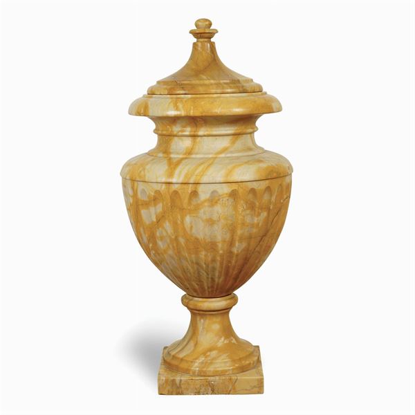 Large Siena marble vase with lid