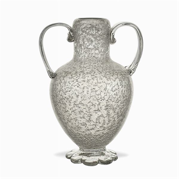 Vaso biansato in vetro pulegoso  (Murano, XX Sec.)  - Asta OGGETTI D'ARTE - ASTA A TEMPO - II - Colasanti Casa d'Aste