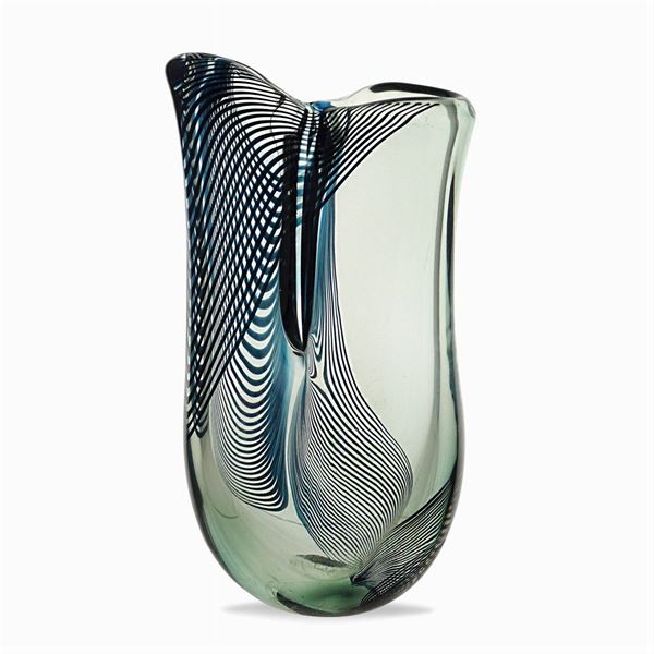 Vaso trasparente a due bocche in vetro sommerso