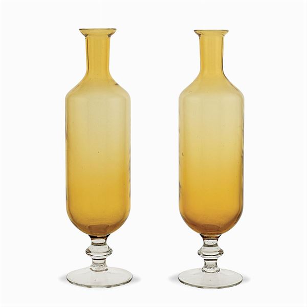 Coppia di bottiglie in vetro soffiato ambra  (Murano, XX Sec.)  - Asta BOZZETTI E FIGURINI  - I - Colasanti Casa d'Aste