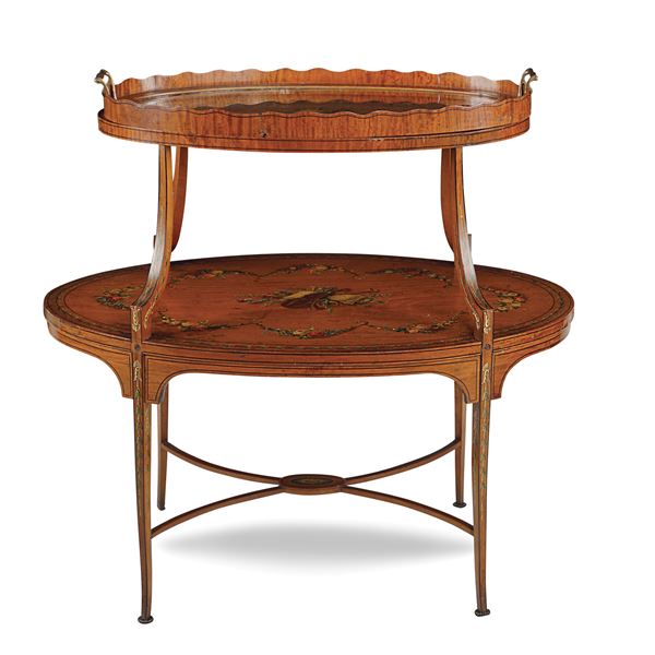 Tea table in satinwood intarsiato in policromia