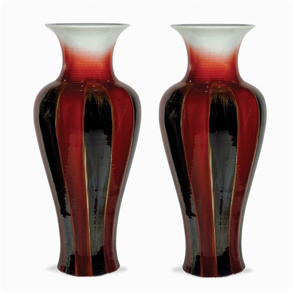 Pair of large baluster porcelain vases