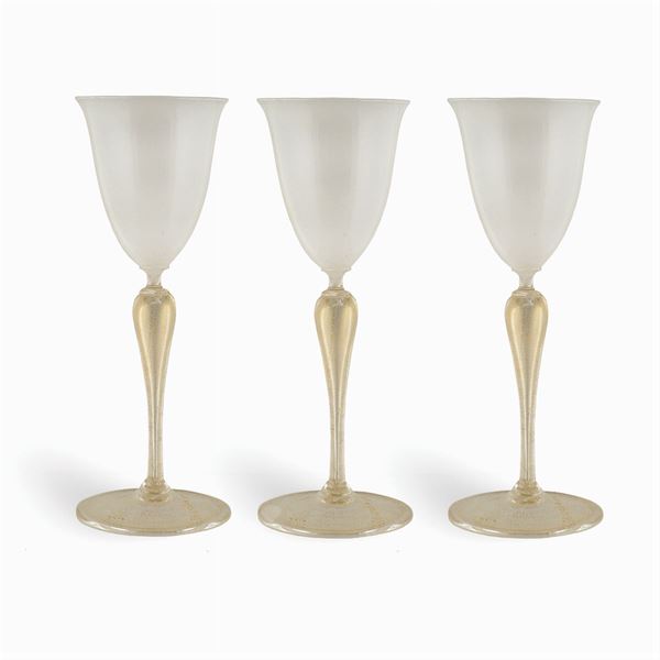 Undici bicchieri a calice in vetro  (Murano, XX Sec.)  - Asta BOZZETTI E FIGURINI  - I - Colasanti Casa d'Aste