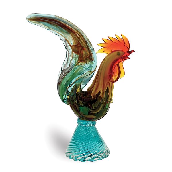 Blown glass rooster  (Murano, 20th century)  - Auction Costume and sketches - I - Colasanti Casa d'Aste