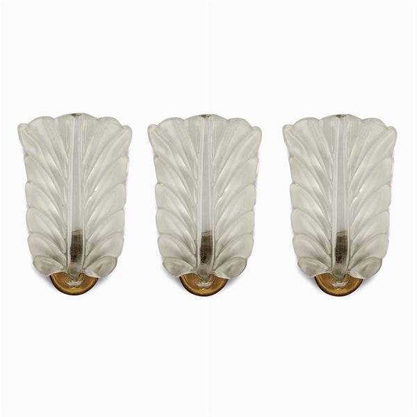 Three one light satin glass appliques