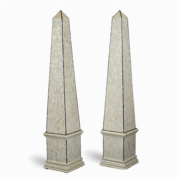 Pair of large mother-of-pearl obelisks