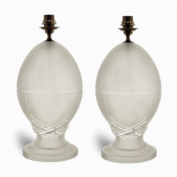 Pair of satin and transparent glass lamps
